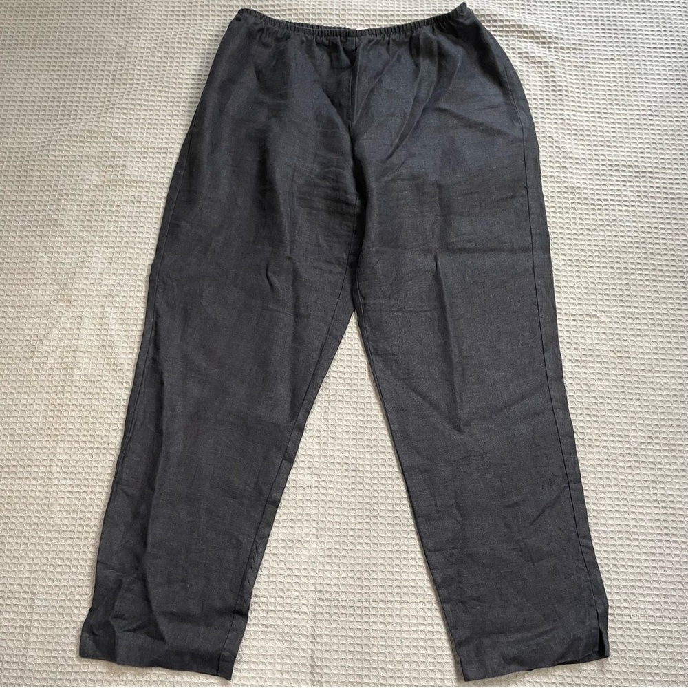 Eileen Fisher 100% Linen Trouser Pants Medium Womens Black Side Zip Lagenlook
